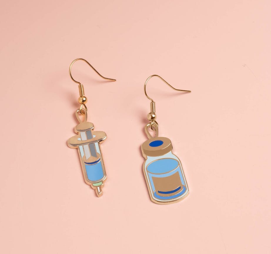 DissentPins Vaccine Syringe and Vial (mixed set) Drop Earrings