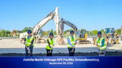 AbbVie officials participate in a groundbreaking ceremony on September 29, 2025, for AbbVie’s new active pharmaceutical ingredient (API) facility in North Chicago, Illinois. This expansion is part of AbbVie’s commitment to invest more than $10 billion in capital in the U.S. over the next decade.