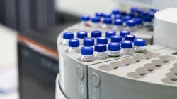 vial on autosampler of Gas chromatography instrument vial on autosampler of Gas chromatography instrument