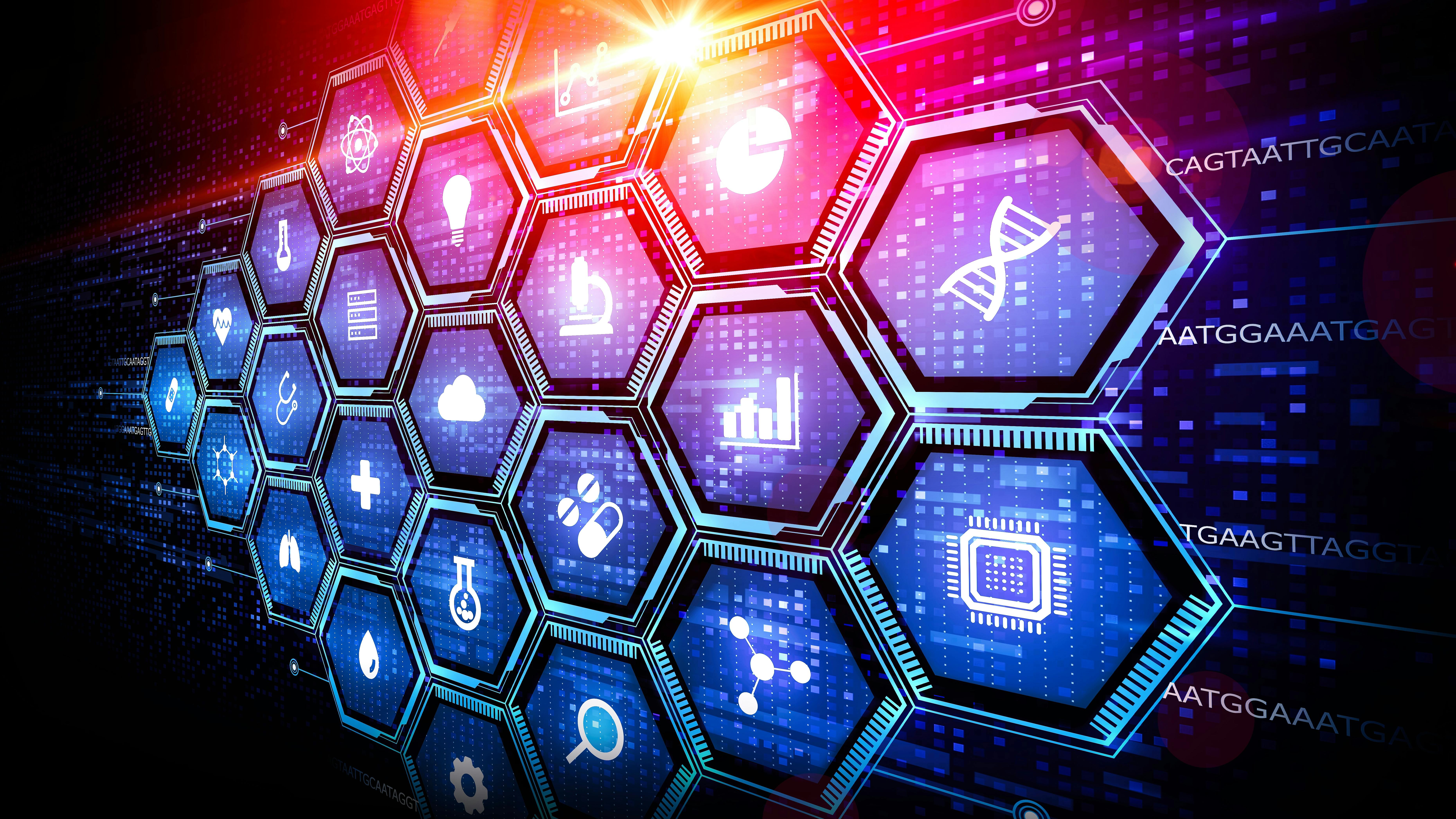 Bioinformatics and Biostatistics Concept - New Tools and Systems for Understanding Complex Biological Datasets - Computer Science Applied to Biology and Medicine - Conceptual Illustration