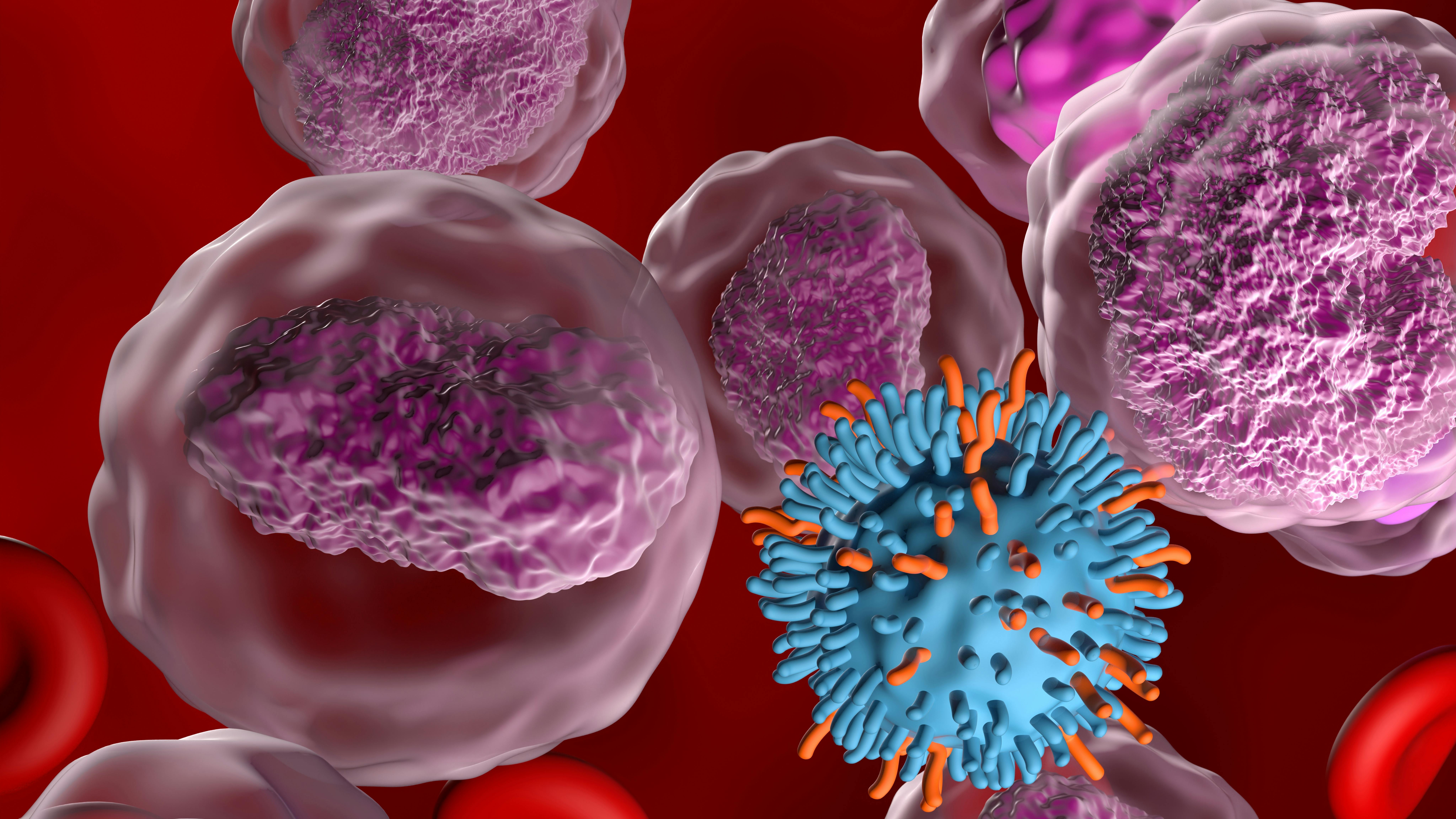 CAR T cell therapy in Non-hodgkin lymphoma (NHL) - closeup view 3d illustration