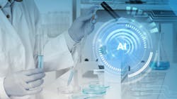 AI assistant in biotechnology science experiment. Artificial intelligence augmented reality virtual interface in a lab helping scientist testing substance. AI assistant in biotechnology science experiment. Artificial intelligence augmented reality virtual interface in a lab helping scientist testing substance.