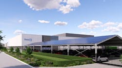 Belgium Sharp facility rendering with solar panel covered carport Belgium Sharp facility rendering with solar panel covered carport