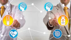 Unrecognizable clinician and executive are joining forces in drug development and production. Concept for drug discovery, joint venture.