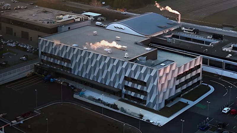 Exterior aerial view shot of Bracco site in Geneva