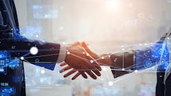 Group of business people shaking hands and digital network concept Group of business people shaking hands and digital network concept