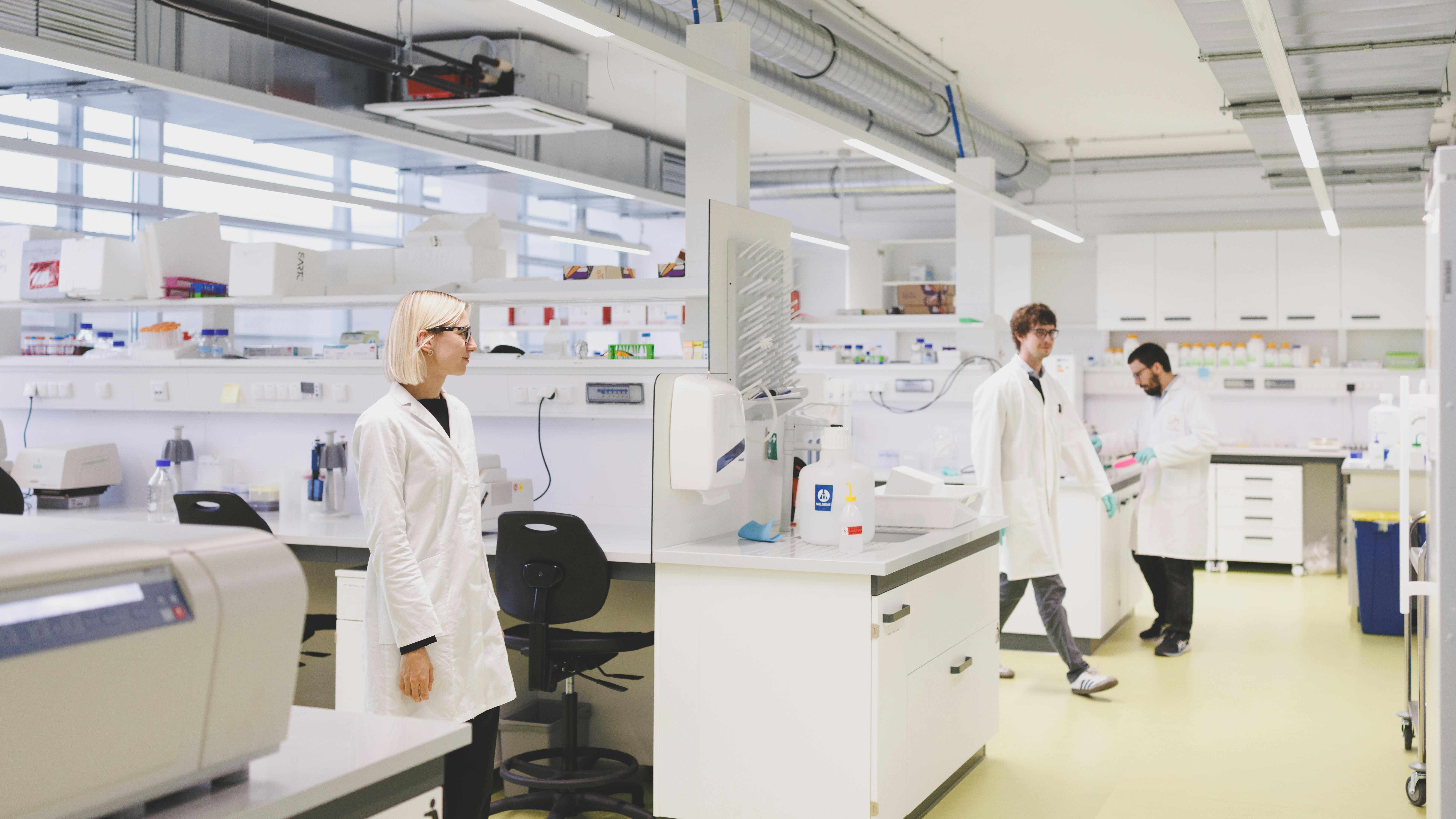 Workers in laboratory at Valanx Biotech in Vienna, Austria