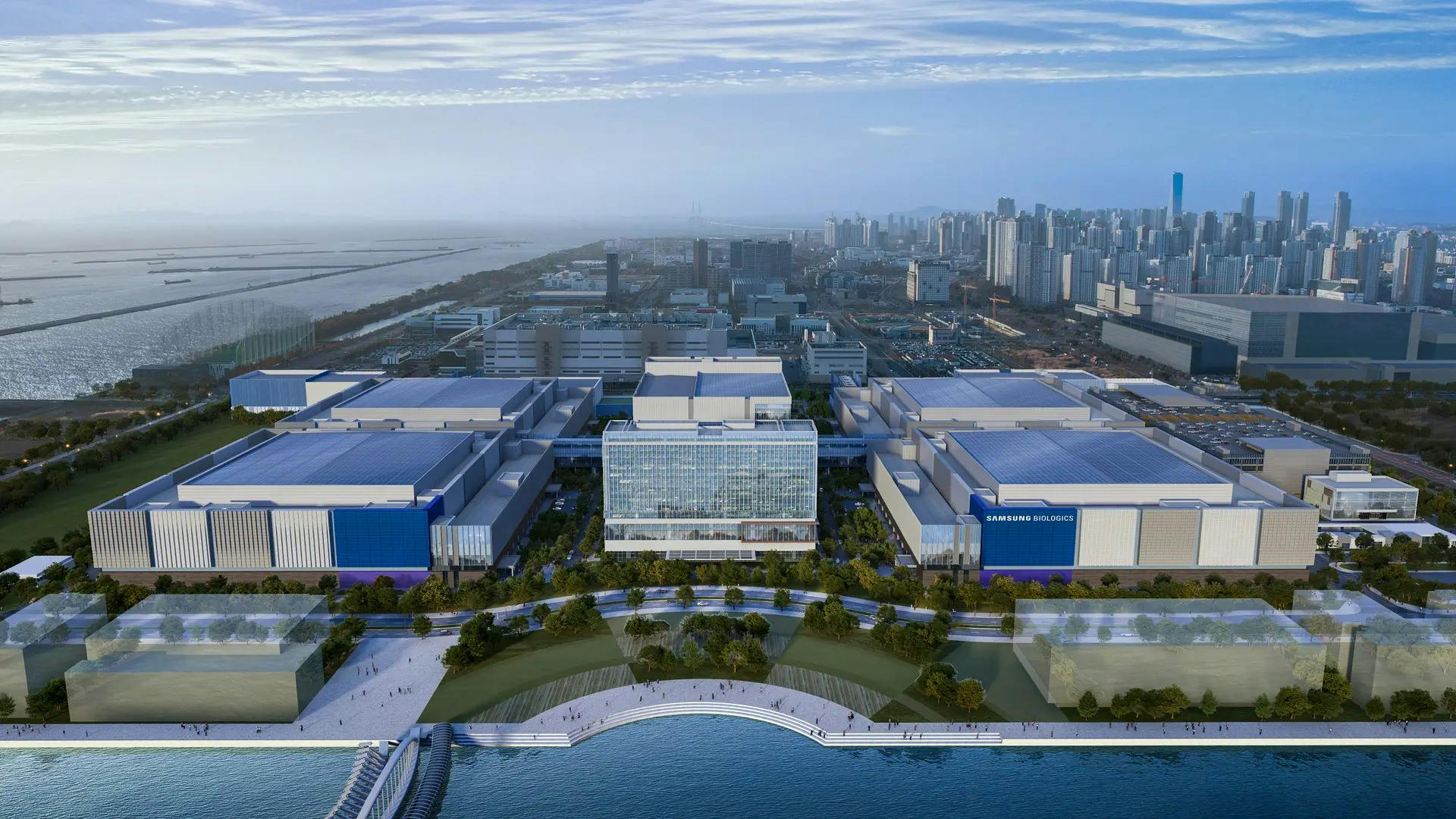3D aerial view of new facility to provide research infrastructure for up to 30 biotech companies within Samsung Biologics' Bio Campus II to support the advancement of next-generation therapies