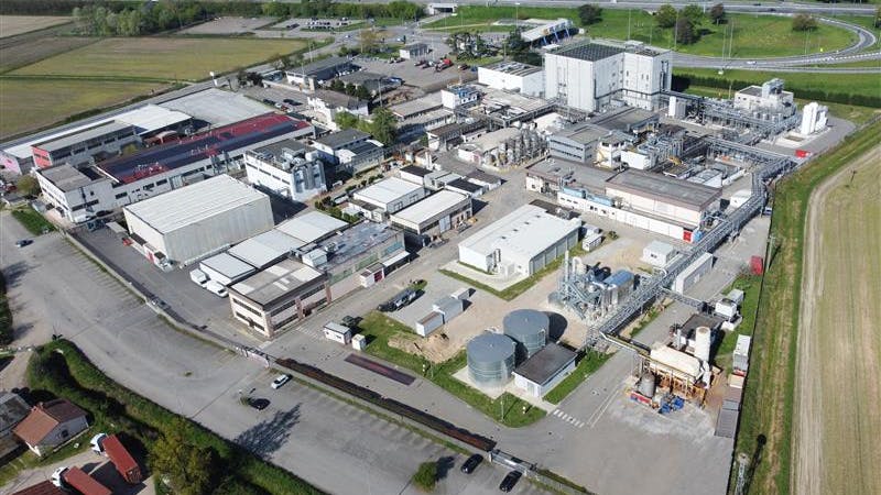 Aerial view of Axplora Farmabios site in Gropello Cairoli, Italy