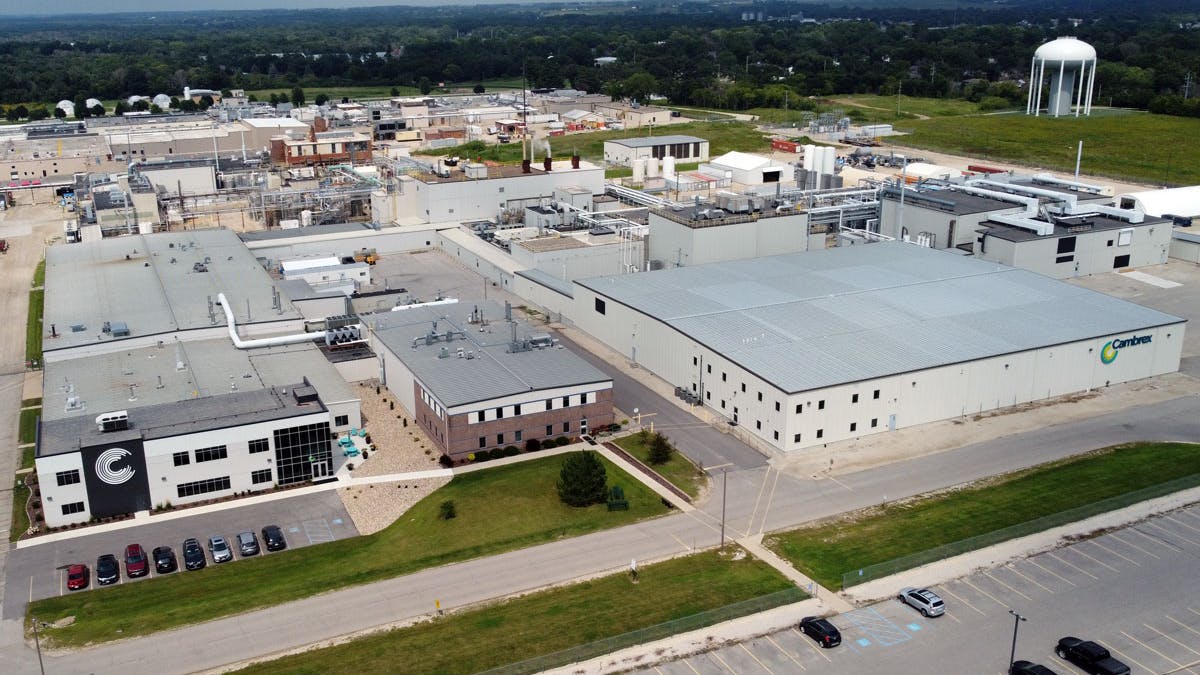 Aerial view of Charles City, Iowa Cambrex manufacturing facility
