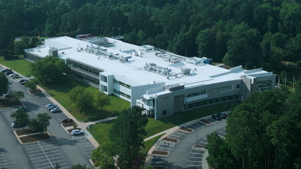 Aerial view of Kincell Bio facility in Research Triangle Park, North Carolina
