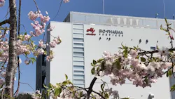 Ajinomoto Bio-Pharma logo on building in Japan Ajinomoto Bio-Pharma logo on building in Japan