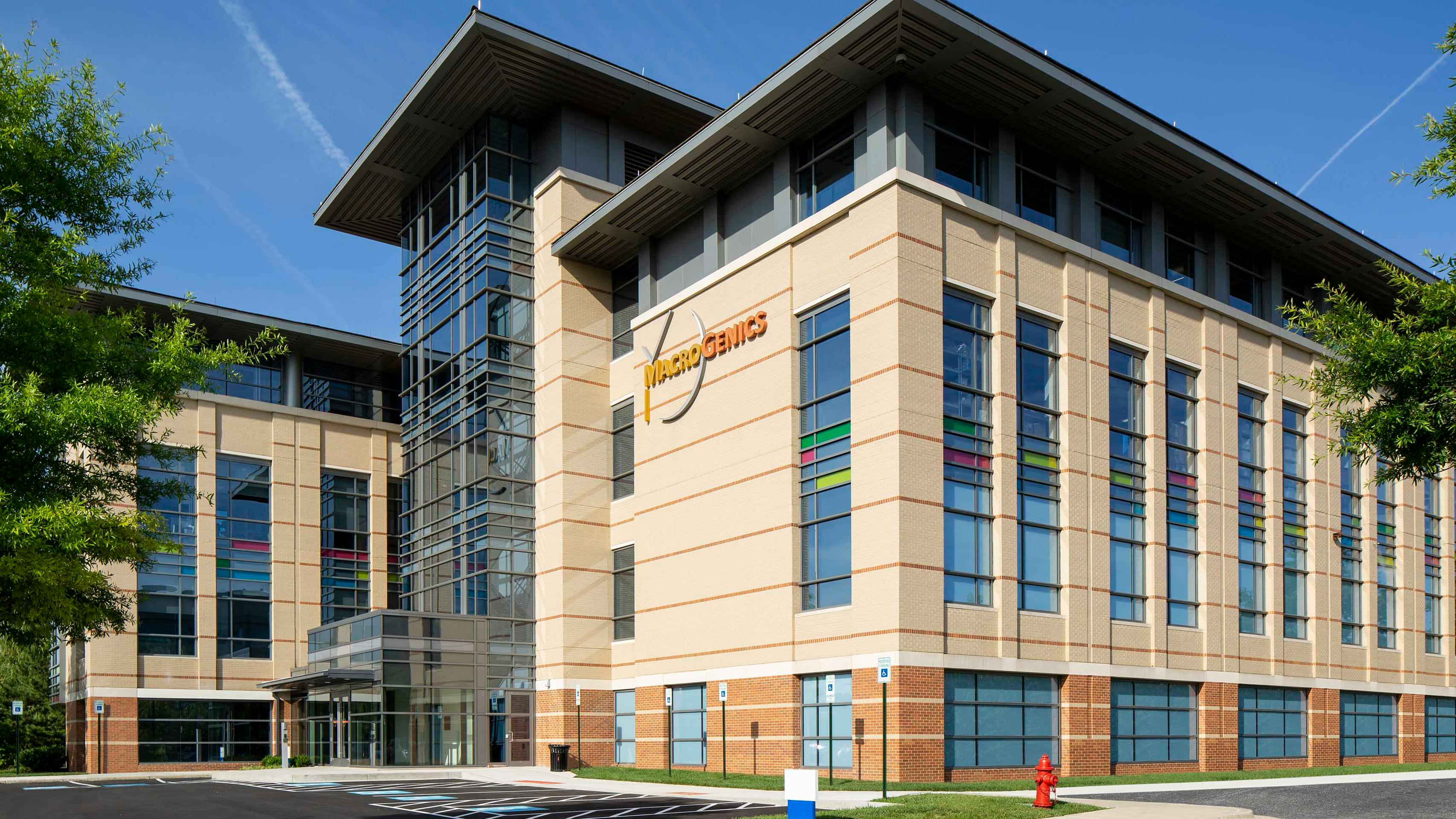 Exterior view of MacroGenics building in Rockville, Maryland