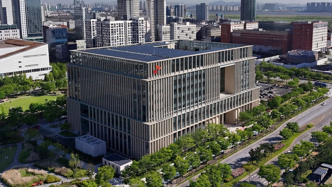 Aerial view of SK bioscience Global R&PD Center building in South Korea
