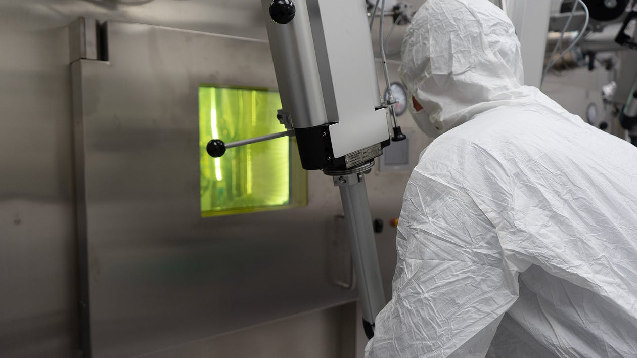 Radiopharmaceutical worker in protective gear