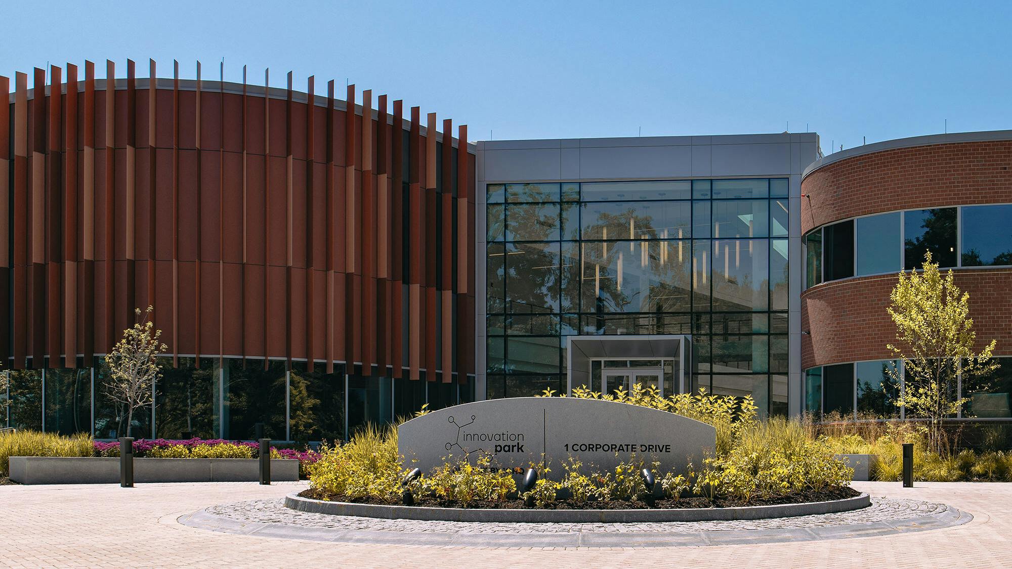Exterior building of IQHQ Innovation Park in Andover, Massachusetts