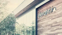 ElevateBio logo on headquarters building in Waltham, Massachusetts