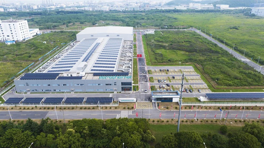 Aerial view of Gerresheimer pharma facility in Zhenjiang Dagang, China