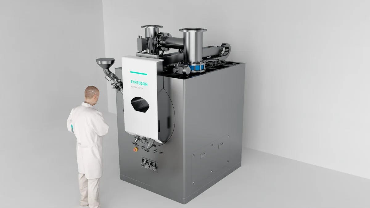 3D image of Syntegon's pilot-scale tablet coater for flexible batch processing