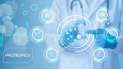 Modern medical proteomics research featuring advanced technology and scientific analysis tools
