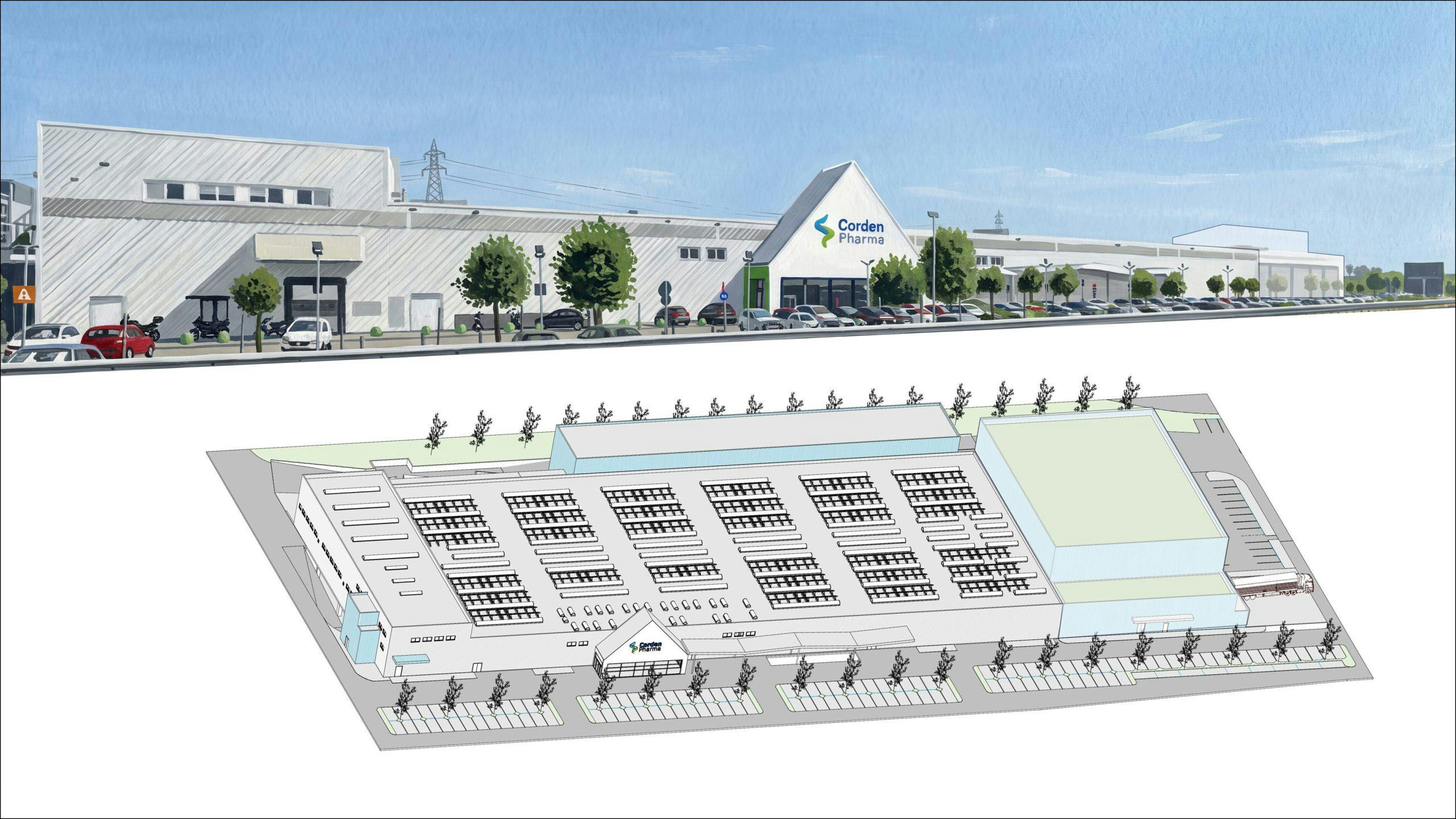 A graphic illustration of CordenPharma&rsquo;s new 11,000 m&sup2; sterile manufacturing facility in Caponago, Italy, increasing the site footprint by greater than 50%.