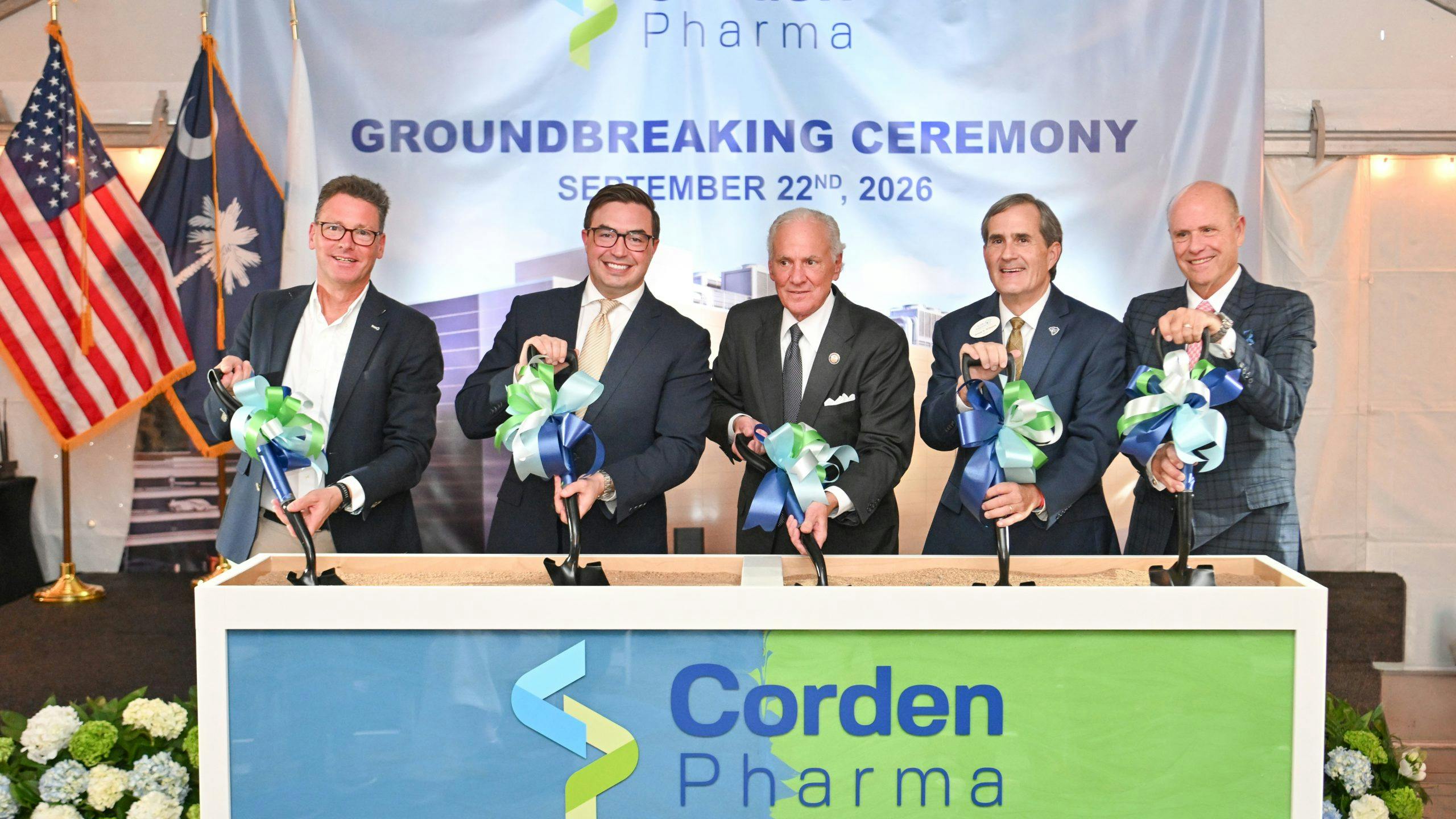 (CordenPharma Photo) &ndash; Sept 22, 2026 CordenPharma Groundbreaking in North Augusta, South Carolina (US) welcomes (from left to right) CordenPharma CEO &amp; President Dr. Michael Quirmbach, Assistant Secretary of Commerce for Industry and Analysis Steven Haines, South Carolina Governor Henry McMaster, North Augusta Mayor Briton Williams, and CordenPharma Chairman of the Board Paul Perreault.