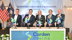 (CordenPharma Photo) – Sept 22, 2026 CordenPharma Groundbreaking in North Augusta, South Carolina (US) welcomes (from left to right) CordenPharma CEO & President Dr. Michael Quirmbach, Assistant Secretary of Commerce for Industry and Analysis Steven Haines, South Carolina Governor Henry McMaster, North Augusta Mayor Briton Williams, and CordenPharma Chairman of the Board Paul Perreault.