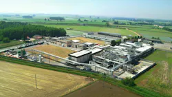 Aerial view of Axplora's Farmabios operations in Gropello Cairoli, Italy