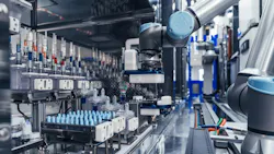 Automation system with robot arm in pharma operation