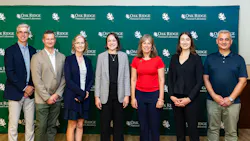 From left, ORNL's Sean Gleason, Jesse Labbé, Associate Laboratory Director Kate Evans, Julia Ziac, Penny Norquist, Laura Vitko and Soydan Ozcan gather for a group photo during a visit by BioMADE representatives. Credit: Carlos Jones/ORNL, U.S. Dept. of Energy